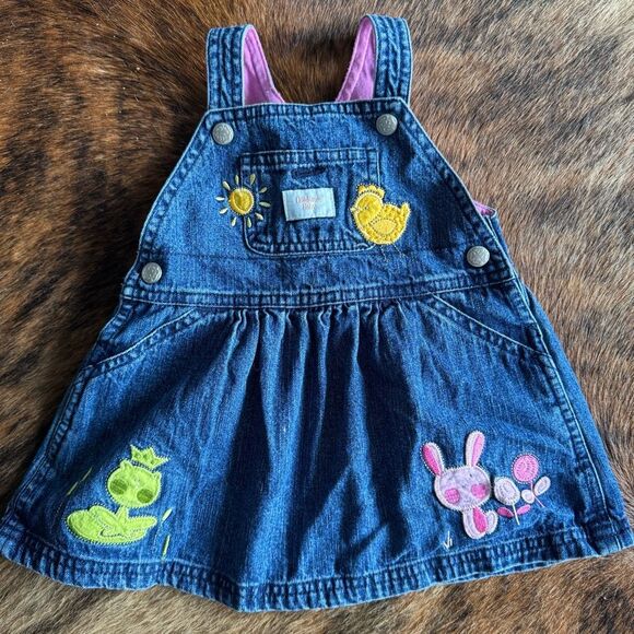 Vintage Oshkosh Baby Denim Embroidered Jumper Dress - Picture 1 of 7